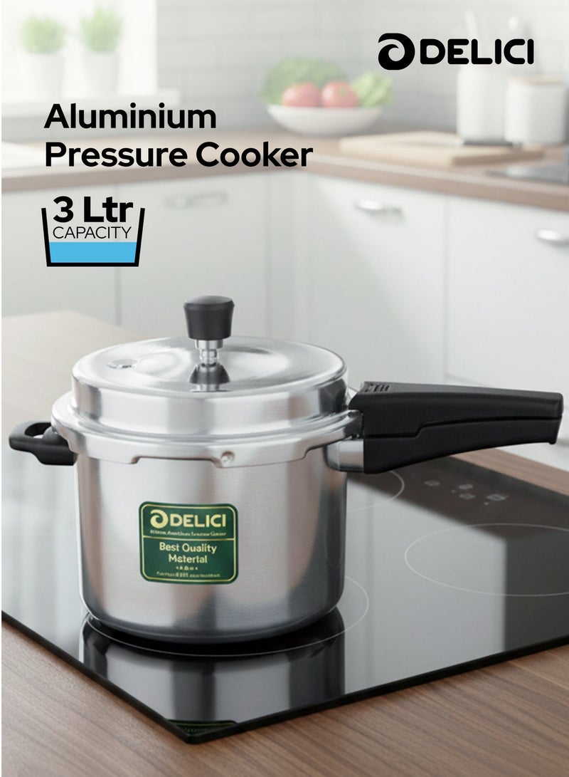 ديليتشي 3لترات قدر ضغط ألومنيوم بسعة 3 لتر، مانع للتسرب - مصنوع من الألومنيوم النقي عالي الجودة، نظام ذكي للتحكم في الانسكاب، تسخين حراري عالي الكفاءة، منظم جودة، غطاء محكم الإغلاق، مقبض مقاوم للحرارة، قاعدة مقاومة للانتفاخ، مثالي لتحضير الطعام في المطبخ - ADPC3E None - Image 1